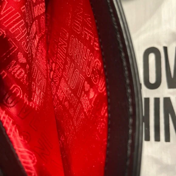 LOVE MOSCHINO NWT AUTHENTIC LOGO-CHARM BLACK FAUX LEATHER SATCHEL BAG - Picture 15 of 17